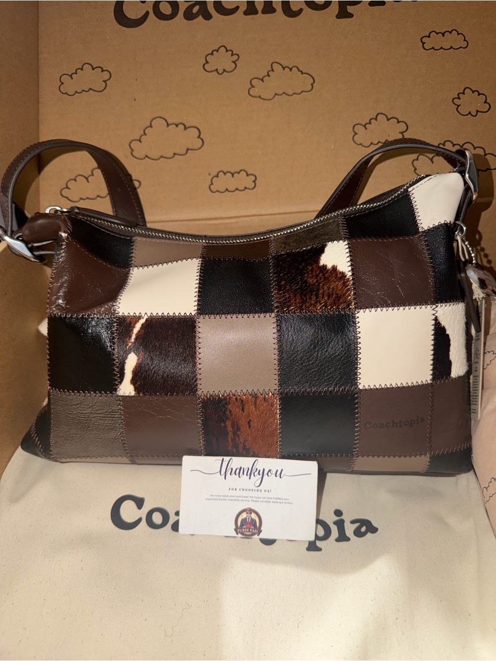 NWT Coachtopia Alter/Ego Slouchy Shoulder Bag Maple Multi Cow Print CFI65